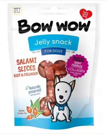 Caini - Recompense delicioase pentru caini Bow Wow, Salam cu carne de vita, 80g