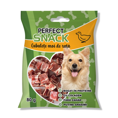 Caini - Perfect Snack, recompense delicioase pentru caini,  Cubulețe moi de rață – 80 g
