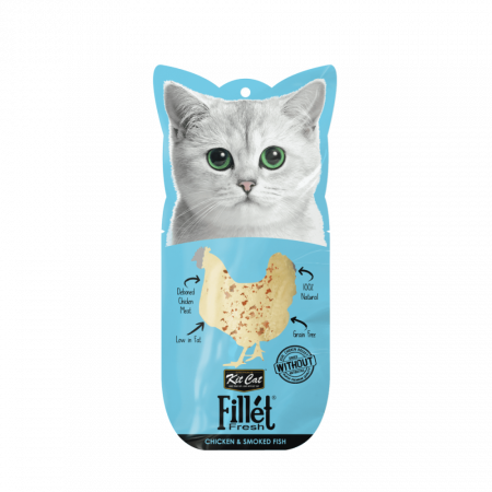 Recompense Delicioase - Recompense lichide pentru pisici Kit Cat Fillet Fresh, pui si peste afumat, 30g