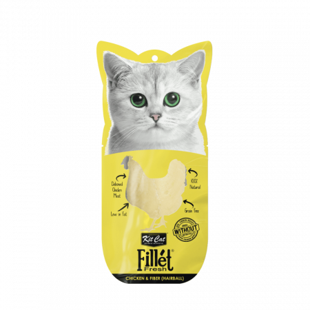 Recompense Delicioase - Recompense lichde pentru pisici Kit Cat Fillet Fresh, pui si fibre, hairball, 30g