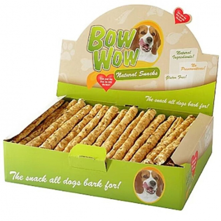 Caini - Recompense delicioase pentru caini Bow Wow Natural Stick, cu Vita si Plaman, 22 cm, 50 buc
