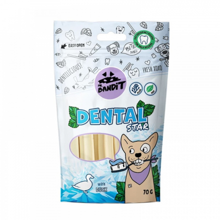 Caini - Recompense pentru caini Mr. Bandit DENTAL STARS, rata, 70g