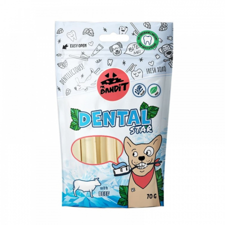 Caini - Recompense pentru caini Mr. Bandit DENTAL STARS, vita, 70g