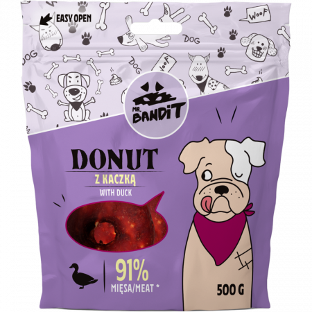 Recompense delicioase - Recompense pentru caini Mr. Bandit Donut, rata, 500g