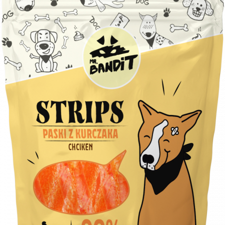Recompense delicioase - Recompense pentru caini Mr. Bandit STRIPS, pui, 80g