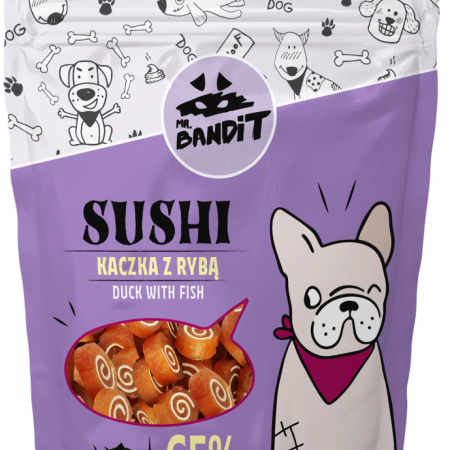 Recompense delicioase - Recompense pentru caini Mr. Bandit SUSHI, rata si peste, 80g