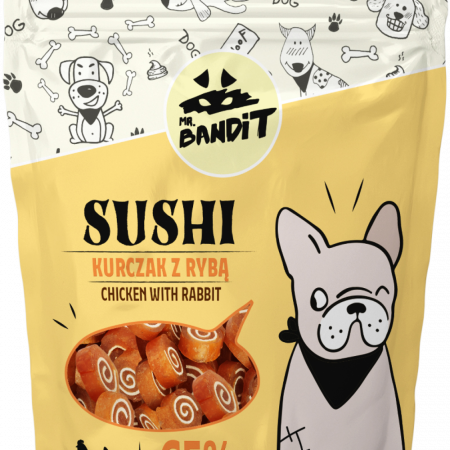 Recompense delicioase - Recompense pentru caini Mr. Bandit SUSHI, pui si peste, 80g