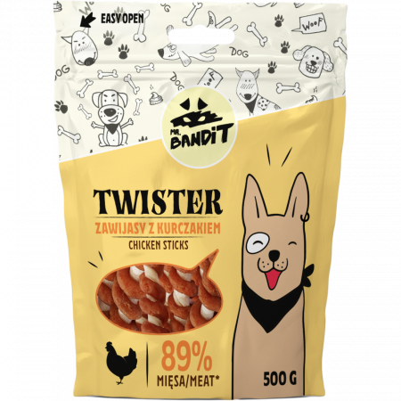 Recompense delicioase - Recompense pentru caini Mr. Bandit TWISTER, pui, 80g