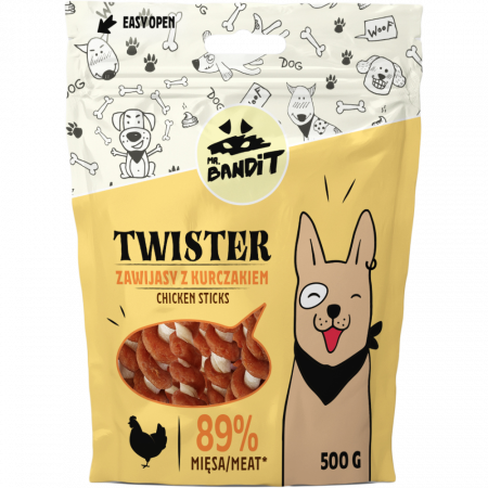 Recompense delicioase - Recompense pentru caini Mr. Bandit TWISTER, pui, 500g