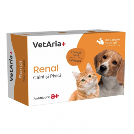 Afectiuni Renale / Urinare - VetAria+ Renal caini si pisici-cps.twist off x 30 cp
