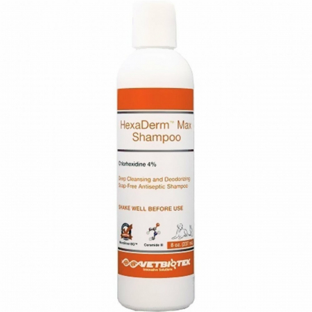 Pisici - Sampon cu rol antiseptic pe baza de clorhexidina 4%, Hexaderm Max, VetBiotek, 237 ml