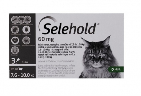 Pisici - Selehold Cat 60 mg antiparazitar extern si intern pisici talie mare (7.6 - 10 kg), 3 pipete