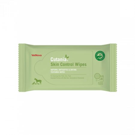 Pisici - Servetele igienice degresante, cu proprietati de uscare si albire, CUTANIA Skin Control Wipes, VetNova, 24 servetele