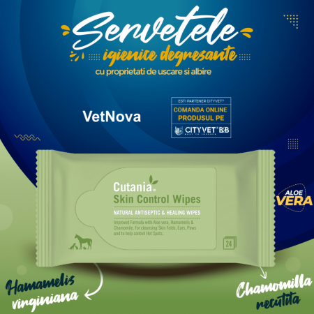 Servetele igienice degresante, cu proprietati de uscare si albire, CUTANIA Skin Control Wipes, VetNova, 24 servetele [1]