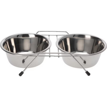 Castroane si boluri pentru apa si mancare - Set 2 boluri cu suport, otel inoxidabil, Agility, diametru bol 11 cm 180 ml