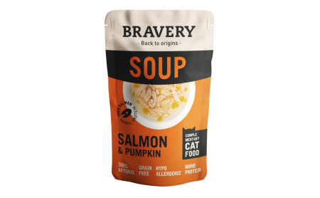 Pisici - Supa pentru pisici, Bravery Soups, Somon si dovleac, 1x40g