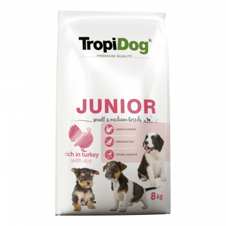 Hrana Uscata Caini - TropiDog, hrana uscata Premium Junior Talie mica si medie,  8 kg