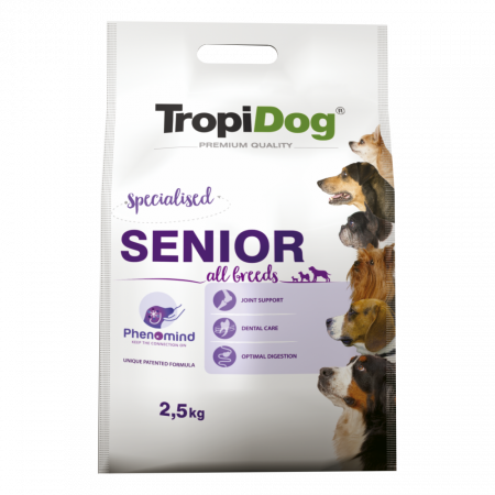 Caini - TropiDog, hrana uscata Premium Senior cu curcan si orez,  2.5 kg