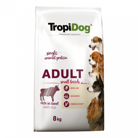Hrana Uscata Caini - TropiDog, hrana uscata Premium Talie mica cu Vita si orez,  2.5 kg