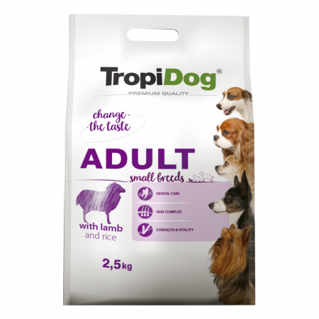 Hrana Uscata Caini - TropiDog, hrana uscata Premium Talie mica cu Miel si orez,  2.5 kg