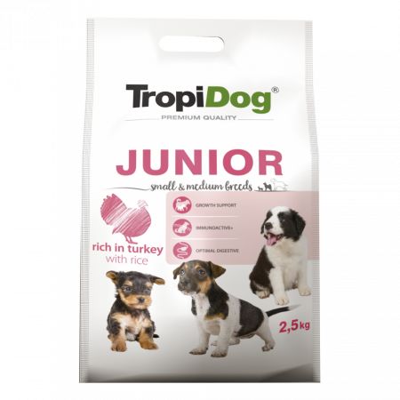 Hrana Uscata Caini - TropiDog, hrana uscata Premium Junior Talie mica si medie,  2.5 kg