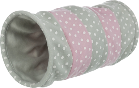 Pisici - Tunel de Joaca pentru Pisici, cu Folie Fosnitoare, Fleece, 25 x 50 cm, Gri/Roz