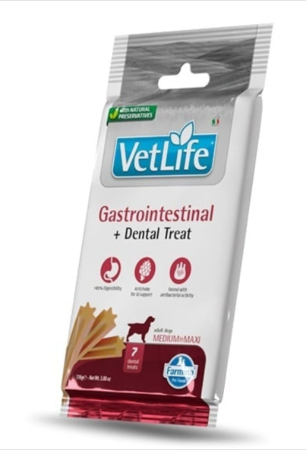 Caini - Vet Life Dental Treat Gastrointestinal Medium/Maxi 100 g batoane dentare caini talie medie si mare, cu probleme gastrointestinale
