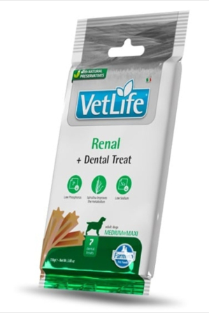 Caini - Vet Life Dental Treat Renal Medium/Maxi 100 g gustare dentara pentru caini de talie medie si mare cu probleme renale