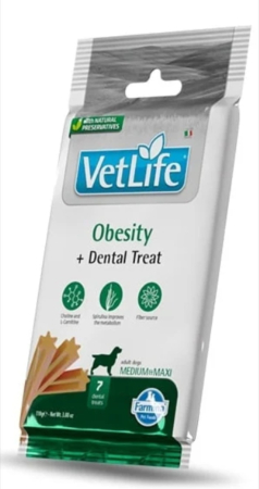 Caini - Vet Life Dental Treat Obesity Medium/Maxi 100 g baton dentar pentru caini supraponderabili de talie medie si mare