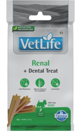 Caini - Vet Life Dental Treat Renal Mini 60 g gustare dentara caini cu probleme renale, de rase mici