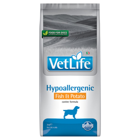 Diete veterinare caini - Vet Life Farmina, Hypoallergenic Fish and Potato caine, 2 kg