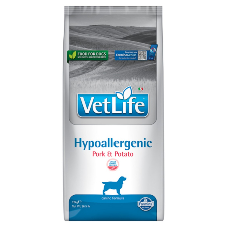Diete veterinare caini - Vet Life Farmina, Hypoallergenic Pork & Potato caine, 12 kg