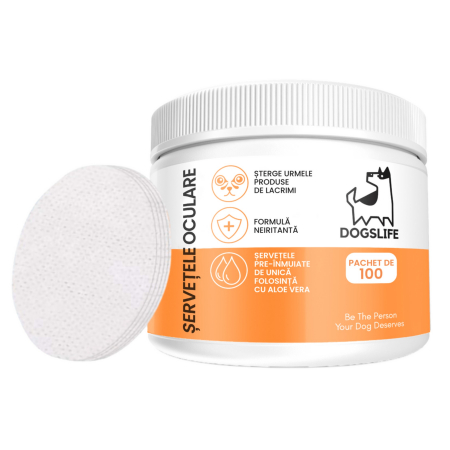 Igiena si ingrijire caini - Servetele oculare Dogslife cu Aloe Vera, pachet x 100 buc