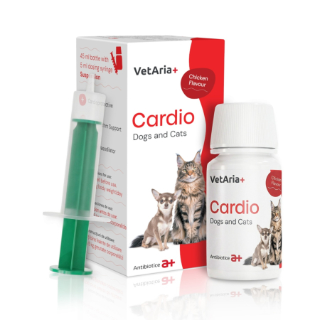 Vetexpert urinovet, vetaminex, vetoskin, neurosupport, tridigest, cardiovet - VetAria+ Cardio Câini și pisici, Suspensie orală palatabilă cu aromă de pui, Flacon de 45 ml