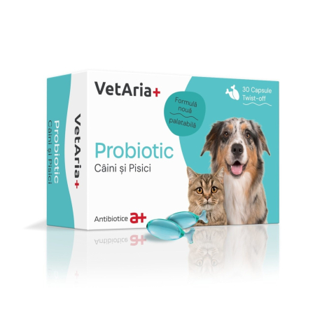 VetAria+ Probiotic Câini și pisici, 30 capsule twist off, palatabile, cu aromă de pui [0]