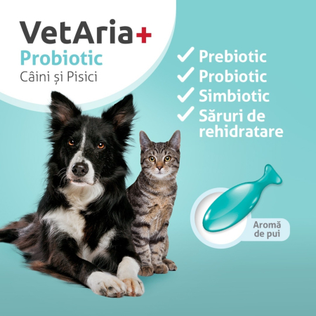 VetAria+ Probiotic Câini și pisici, 30 capsule twist off, palatabile, cu aromă de pui [2]