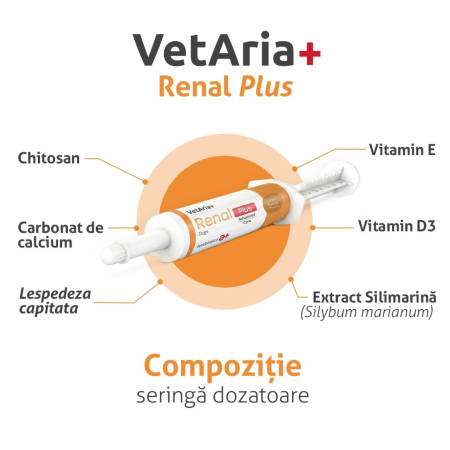 VetAria+ Renal Plus Dogs, Pastă palatabilă cu aromă de pește, Seringă preumplută de 60 ml [2]