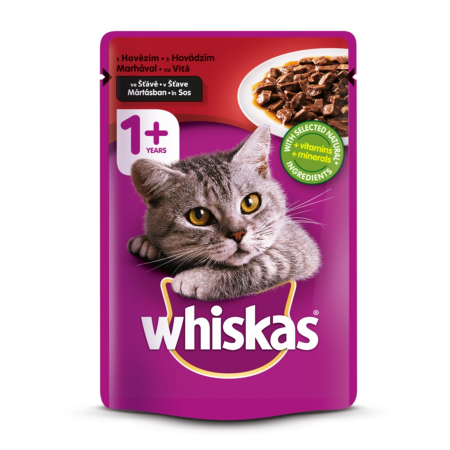 Pisici - Whiskas hrana umeda pentru pisici adulte, cu vita in sos de carne 1x85 g