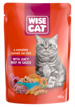 Hrana Umeda - Wise cat, hrana umeda pentru pisici cu vita in sos - 24x100 g