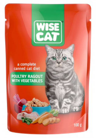 Hrana Umeda - Wise cat, hrana umeda pentru pisici tocana cu pasare de casa si legume - 1x100 g