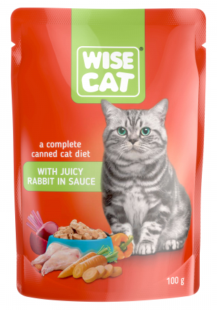 Hrana Umeda - Wise cat, hrana umeda pentru pisici cu iepure in sos - 24x100 g