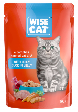 Hrana Umeda - Wise cat, hrana umeda pentru pisici, suculenta cu rata in jeleu - 24x100 g