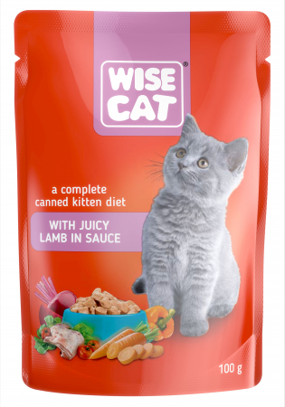 Hrana Umeda - Wise cat, hrana umeda pentru pisici junior cu miel in sos - 24x100 g