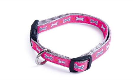 Hamuri, Lese si Zgarzi - Zgarda reglabila nylon Record, decor os - 2.5cm x 40 - 55 cm - Roz