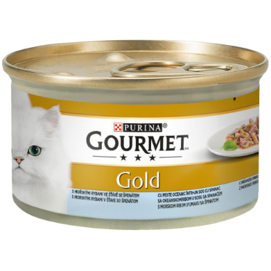 GOURMET GOLD DOUBLE PLEASURE CU PEȘTE OCEANIC ȘI SPANAC ÎN SOS, 85g 85 g
