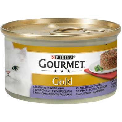 GOURMET GOLD SAVOURY CAKE CU MIEL ȘI FASOLE VERDE, HRANĂ UMEDĂ PENTRU PISICI, 85g 85 g