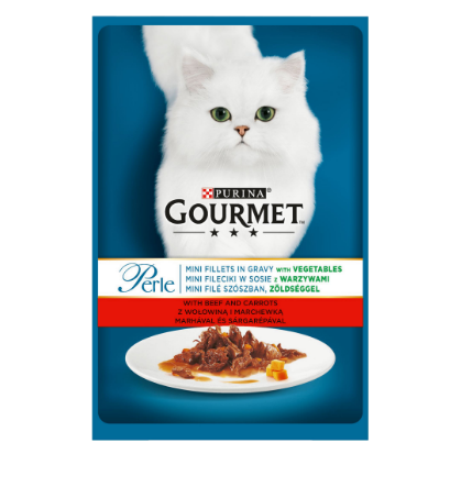 GOURMET PERLE CU VITĂ, MORCOVI ȘI LEGUME ÎN SOS, 85g 85 g