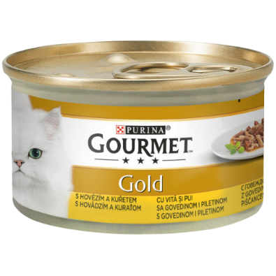 GOURMET GOLD DOUBLE PLEASURE CU VITĂ ȘI PUI ÎN SOS, 85g 85 g
