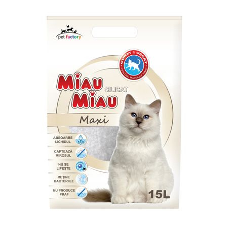 Asternut igienic pentru pisici Miau-Miau, Silicat, 15L 15 L