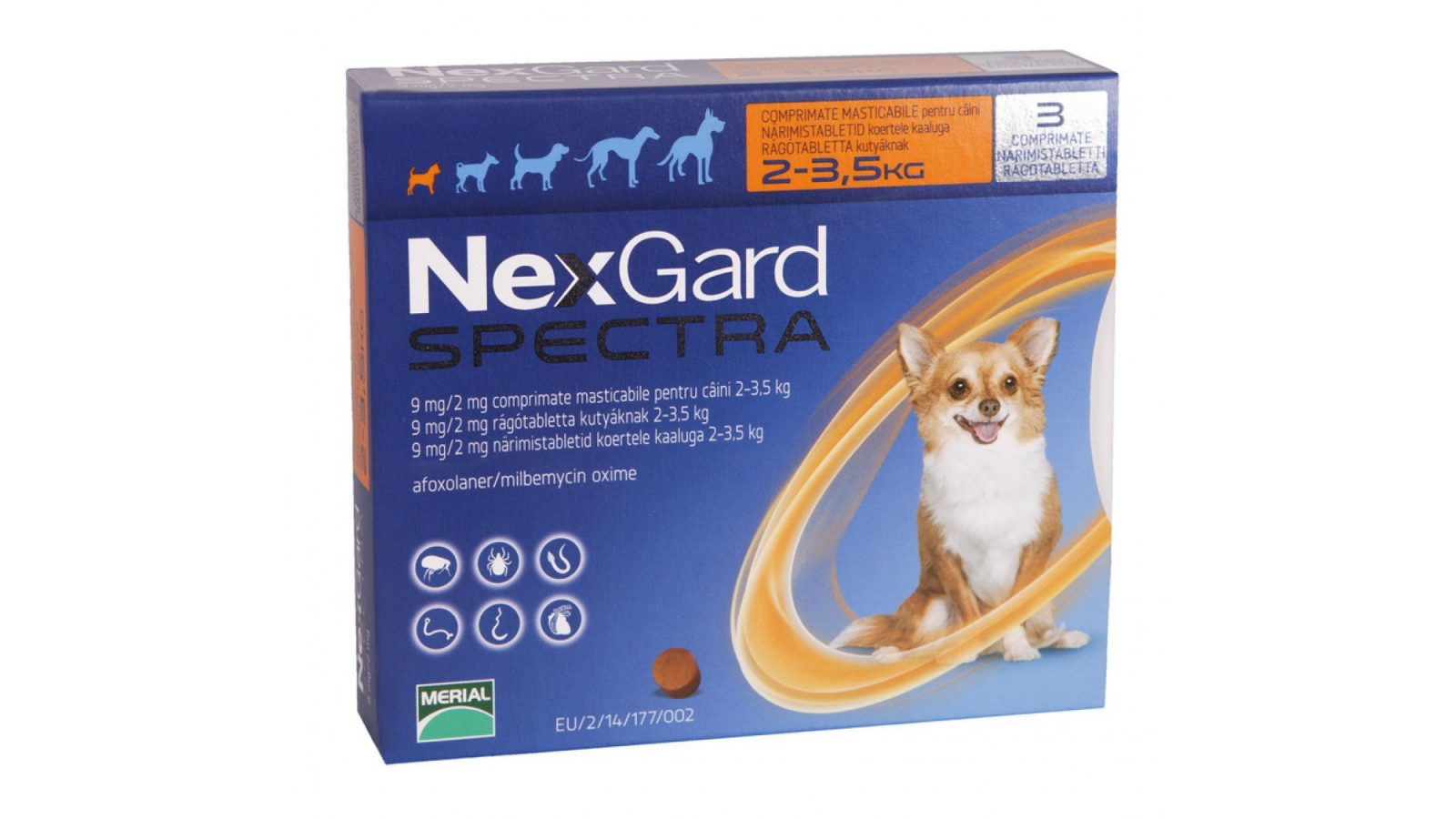 NexGard Spectra XS comprimate masticabile, 2-3.5 kg, 1 comprimat 1 Comprimat